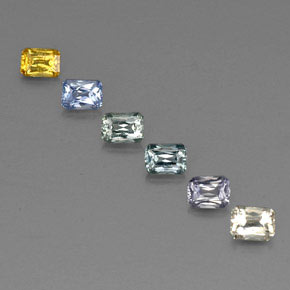 Gemas de zafiro multicolor natural de  ct, corte esmeralda, VVS-VS