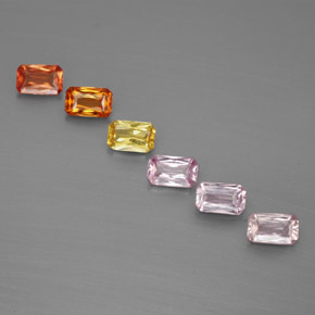 Gemas de zafiro multicolor natural de  ct, corte esmeralda, VS