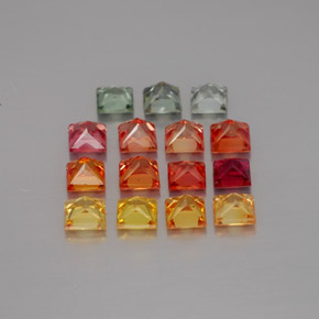 Gemas de zafiro multicolor natural de  ct, cuadrado, VVS-VS
