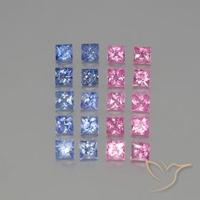 Gemas de Zafiro Multicolor natural de 3.71 ct, Cuadrado, VVS-VS