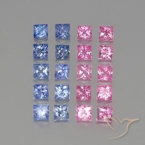 Gemas de Zafiro Multicolor natural de 3.71 ct, Cuadrado, VVS-VS