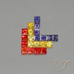 Gemas de Zafiro Multicolor natural de 3.08 ct, Cuadrado, VVS-VS