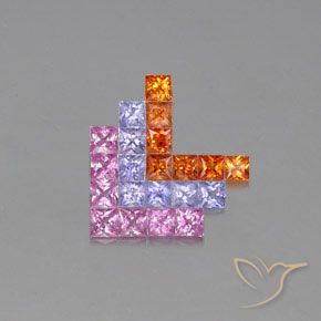 Gemas de Zafiro Multicolor natural de 3.22 ct, Cuadrado, VVS-VS