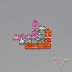 Gemas de Zafiro Multicolor natural de 3.43 ct, Cuadrado, VVS-VS