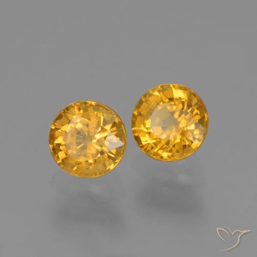 Gemas de Zafiro Naranja dorado intenso natural de 1.38 ct, Redondo, VS-SI