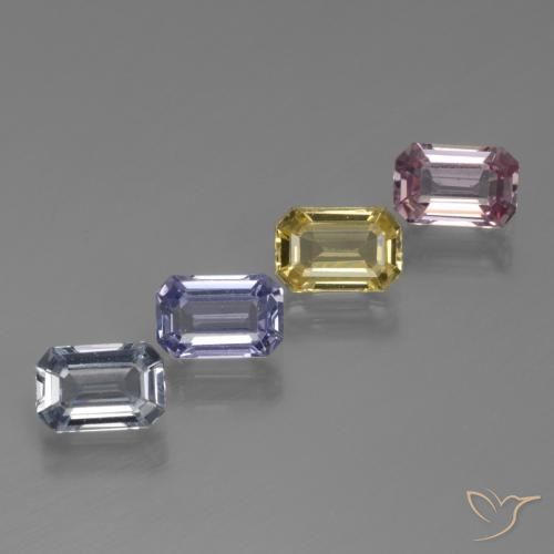 Gemas de Zafiro Multicolor natural de 2.90 ct, Corte Octágono / Esmeralda, VVS-VS