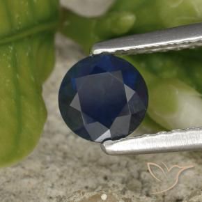 Zafiro Azul oscuro natural de 0.61 ct, Redondo, VS