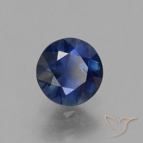 Zafiro Azul oscuro natural de 0.77 ct, Redondo, VS