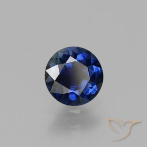 Zafiro Azul oscuro natural de 0.78 ct, Redondo, VVS