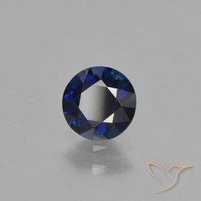 Zafiro Azul oscuro natural de 0.76 ct, Redondo, VVS-VS