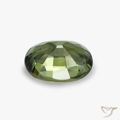 Zafiro Verde oscuro medio natural de 4.09 ct, Ovalada, VVS-VS