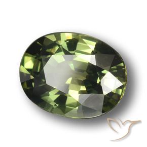 Zafiro Verde oscuro medio natural de 3.38 ct, Ovalada, VVS-VS