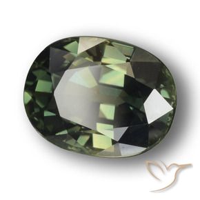 Zafiro Verde oscuro natural de 3.34 ct, Ovalada, VVS-VS