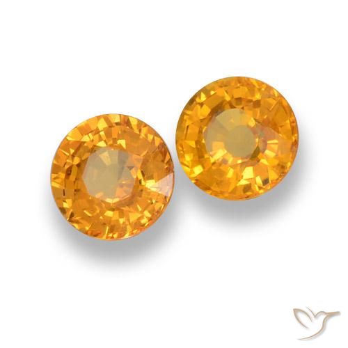 Gemas de Zafiro Dorado naranja intenso natural de 1.27 ct, Redondo, VVS-VS