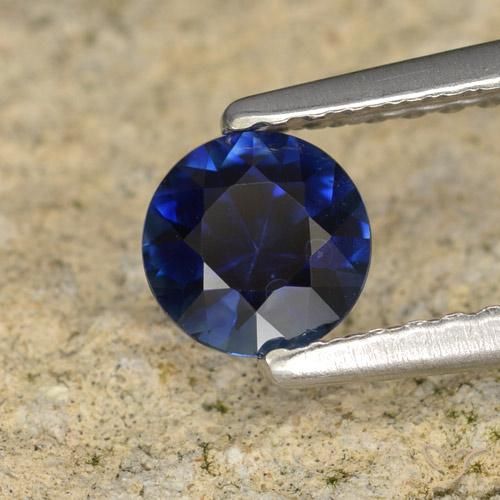 Zafiro Azul crepúsculo natural de 0.57 ct, Redondo, VVS-VS