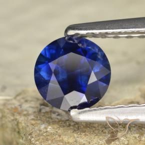 Zafiro Azul oscuro natural de 0.60 ct, Redondo, VVS-VS