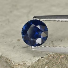 Zafiro Azul oscuro natural de 0.74 ct, Redondo, VVS-VS