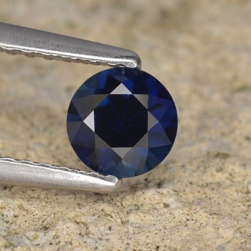 0.58ct Natural Azul oscuro Zafiro, Redondo, VVS