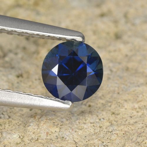 0.51ct Natural Azul oscuro Zafiro, Redondo, VVS