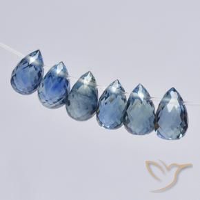 Gemas de Zafiro Azul pastel natural de 3.10 ct, Corte Briolette, VS