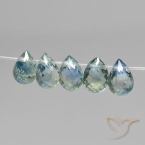 Gemas de Zafiro Verde azul medio natural de 1.97 ct, Corte Briolette, VS