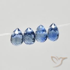 Gemas de Zafiro Azul oscuro medio natural de 1.72 ct, Corte Briolette, VS