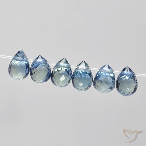 Gemas de Zafiro Azul claro natural de 2.18 ct, Corte Briolette, VS