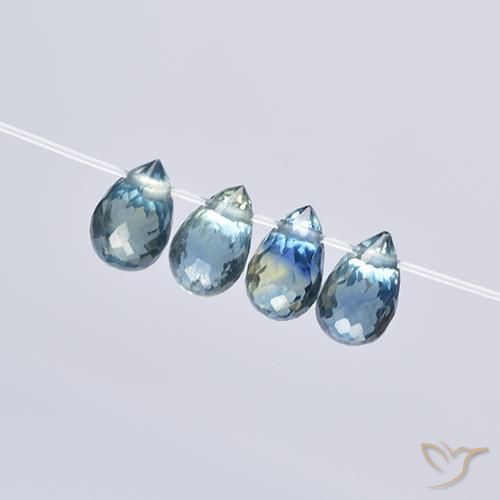 Gemas de Zafiro Azul verde amarillo natural de 1.84 ct, Corte Briolette, VS