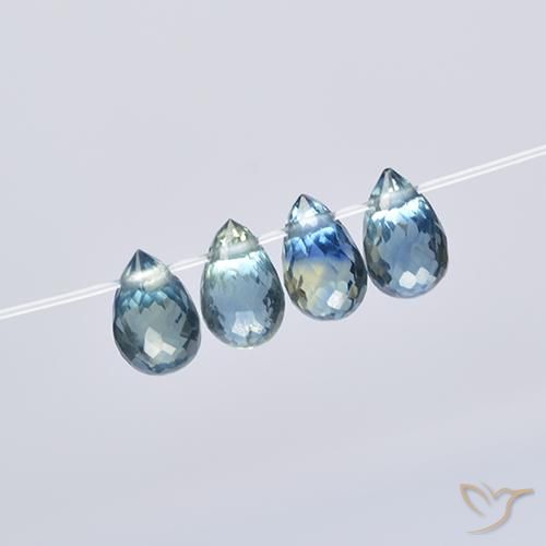 Gemas de Zafiro Azul verde amarillo natural de 1.84 ct, Corte Briolette, VS