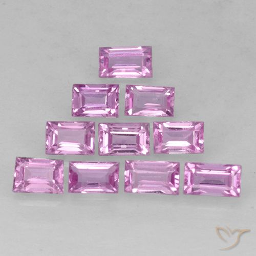 Gemas de Zafiro Rosado púrpura real claro natural de 1.19 ct, Corte Baguette, VS