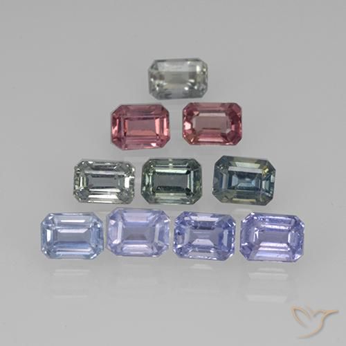 Gemas de Zafiro Multicolor natural de 3.06 ct, Corte Octágono / Esmeralda, VS