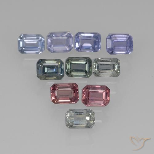 Gemas de Zafiro Multicolor natural de 3.06 ct, Corte Octágono / Esmeralda, VS