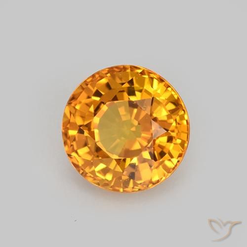 Zafiro Dorado naranja intenso natural de 1.08 ct, Redondo, VVS-VS