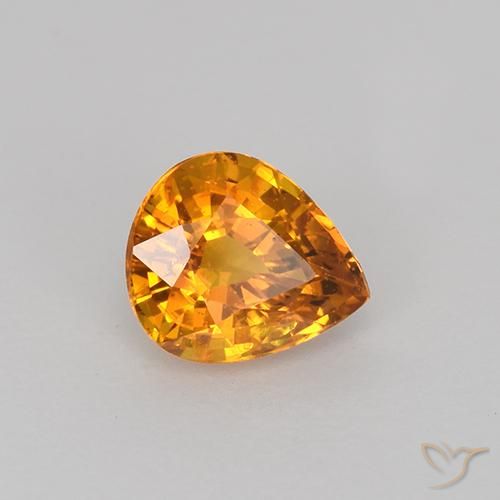 Zafiro Naranja medio natural de 0.77 ct, En forma de pera, VVS-VS