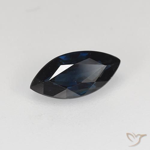Zafiro Azul negruzco natural de 0.77 ct, Marquesa, VVS-VS