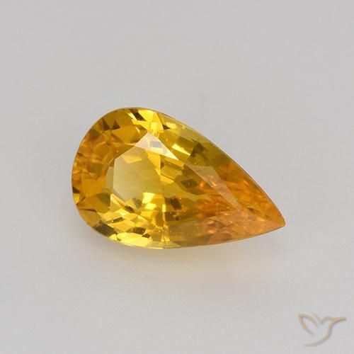 Zafiro Dorado naranja intenso natural de 0.75 ct, En forma de pera, VVS