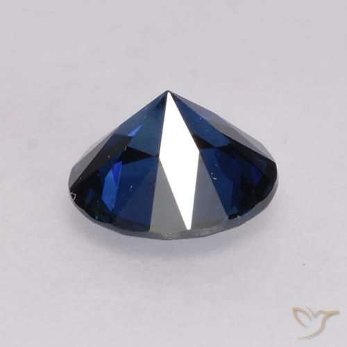 Zafiro Azul oscuro natural de 0.55 ct, Redondo, VVS-VS