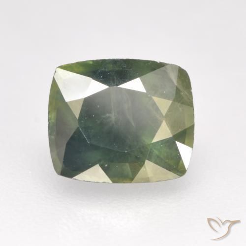 Zafiro Verde salvia natural de 1.31 ct, Forma Cojín, VS