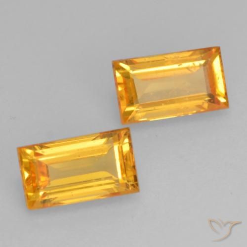 Gemas de Zafiro Dorado naranja natural de 0.78 ct, Corte Baguette, VS