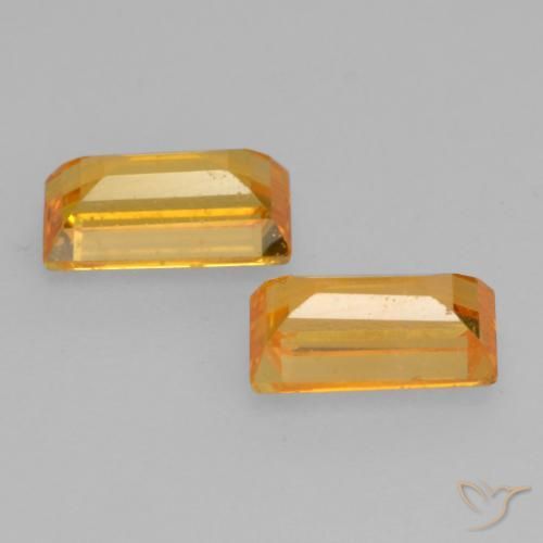 Gemas de Zafiro Dorado naranja natural de 0.78 ct, Corte Baguette, VS