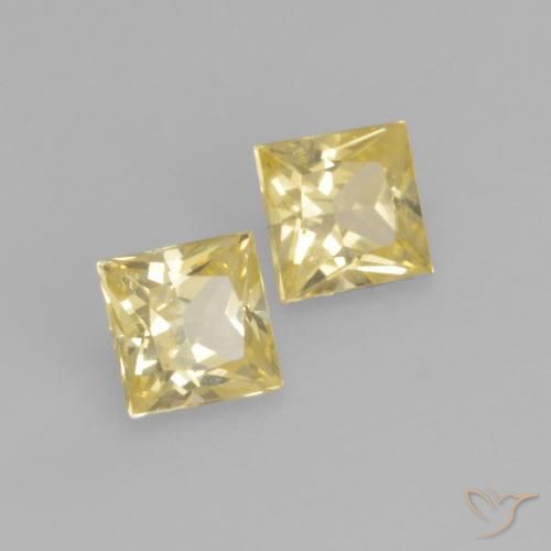 Gemas de Zafiro Amarillo claro natural de 0.51 ct, Cuadrado, VVS-VS