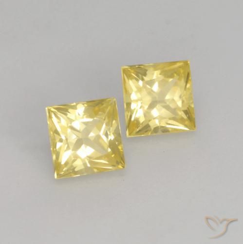 Gemas de Zafiro Amarillo claro medio natural de 0.59 ct, Cuadrado, VVS-VS