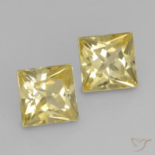 Gemas de Zafiro Amarillo claro medio natural de 0.59 ct, Cuadrado, VVS-VS