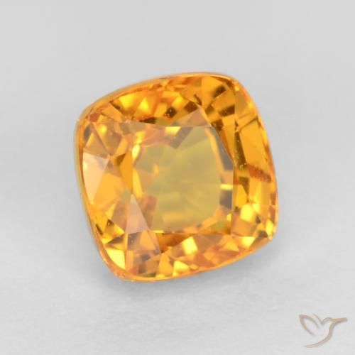 Zafiro Dorado naranja intenso natural de 0.77 ct, Forma Cojín, VS