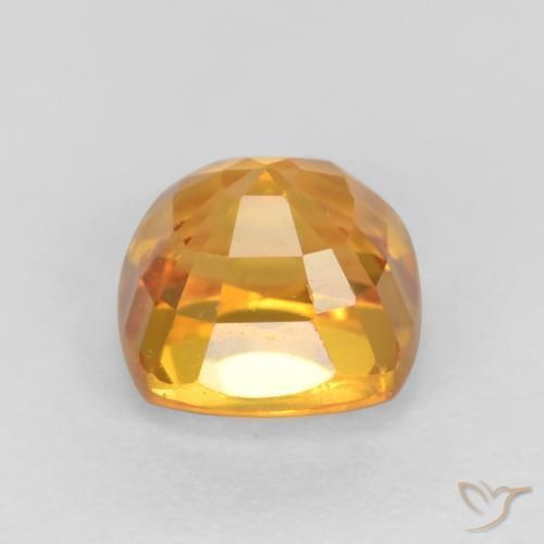 Zafiro Dorado naranja intenso natural de 0.77 ct, Forma Cojín, VS