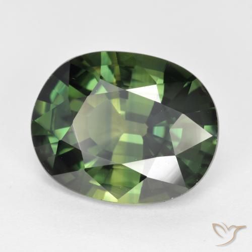 Zafiro Verde terroso natural de 6.06 ct, Ovalada, VVS