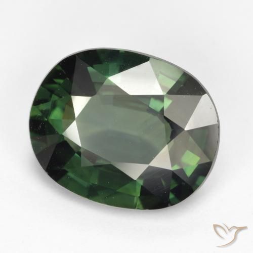 Zafiro Verde frío natural de 5.05 ct, Ovalada, VVS