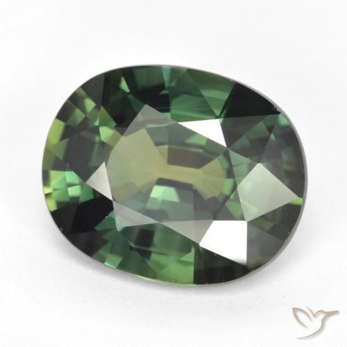 Zafiro Verde marrón natural de 5.17 ct, Ovalada, VVS