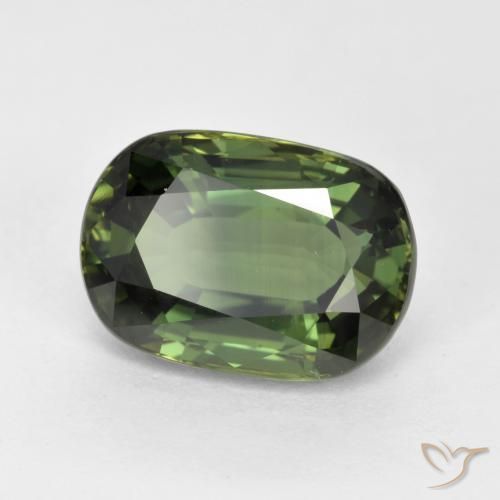 Zafiro Verde marrón natural de 4.05 ct, Ovalada, VVS