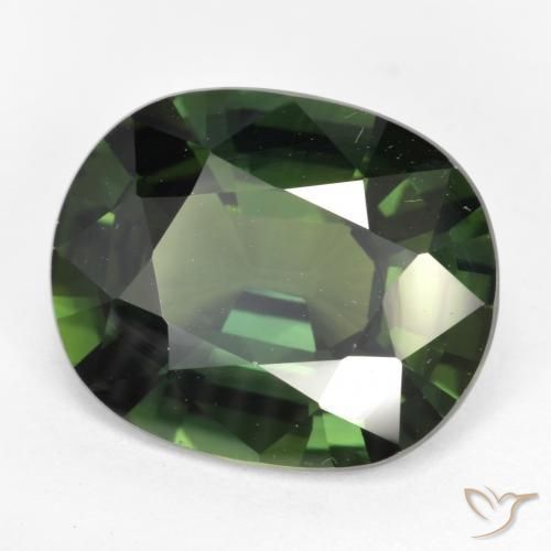 Zafiro Verde frío natural de 6.25 ct, Ovalada, VVS